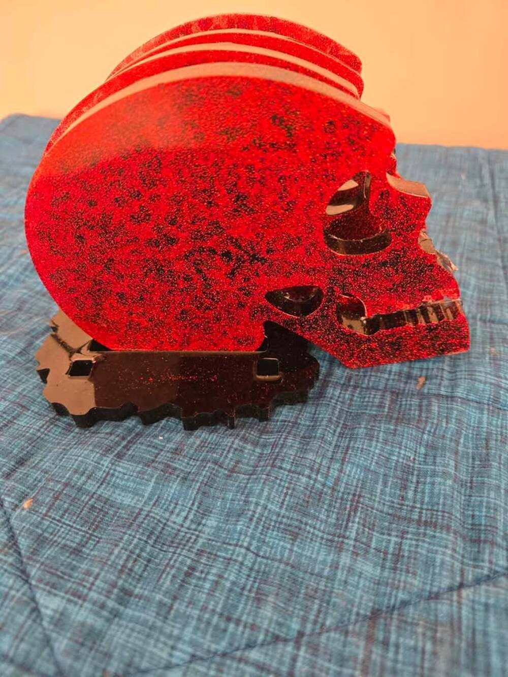 Red and Black Resin Skull Coaster Set with Holder